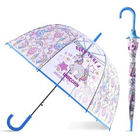 Saisong Kids Clear and Transparent Unicorn Umbrella with Easy Grip Handle Dome Bubble Umbrella Windproof for Children Boys and Girls in Saudi Arabia