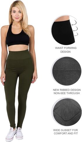 بنطال AEKO النسائي السميك المصنوع من مزيج القطن الناعم عالي الخصر للتمرين مع ضغط للتحكم في البطن in Kuwait