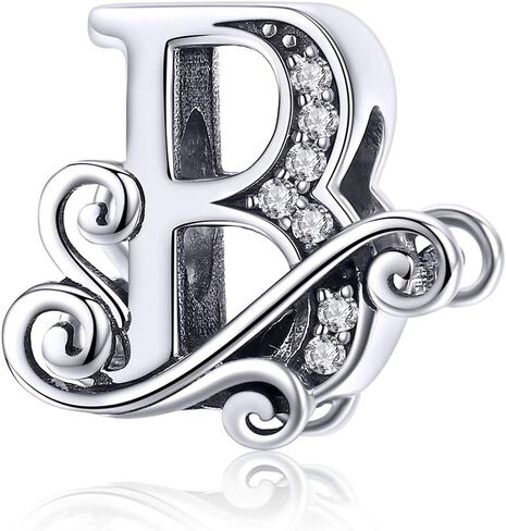 Solid 925 Sterling Silver with Cubic Stones, Complete A~Z Gift Options Alphabet Charm Letter Beads fit Pandora European Bracelets in Saudi Arabia
