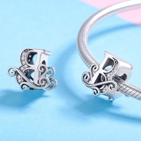 Solid 925 Sterling Silver with Cubic Stones, Complete A~Z Gift Options Alphabet Charm Letter Beads fit Pandora European Bracelets in Saudi Arabia