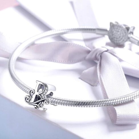 Solid 925 Sterling Silver with Cubic Stones, Complete A~Z Gift Options Alphabet Charm Letter Beads fit Pandora European Bracelets in Saudi Arabia