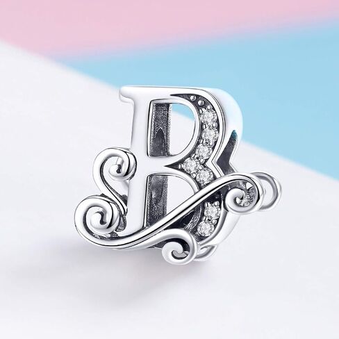 Solid 925 Sterling Silver with Cubic Stones, Complete A~Z Gift Options Alphabet Charm Letter Beads fit Pandora European Bracelets in Saudi Arabia