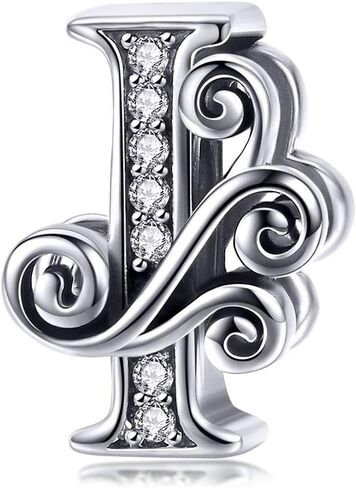 Solid 925 Sterling Silver with Cubic Stones, Complete A~Z Gift Options Alphabet Charm Letter Beads fit Pandora European Bracelets in Saudi Arabia