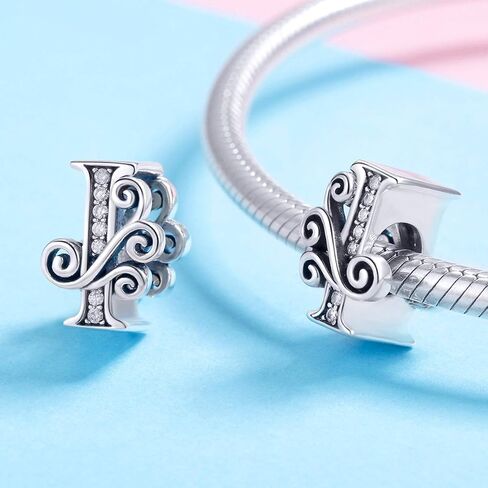 Solid 925 Sterling Silver with Cubic Stones, Complete A~Z Gift Options Alphabet Charm Letter Beads fit Pandora European Bracelets in Saudi Arabia