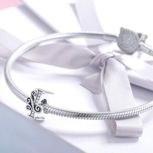 Solid 925 Sterling Silver with Cubic Stones, Complete A~Z Gift Options Alphabet Charm Letter Beads fit Pandora European Bracelets in Saudi Arabia