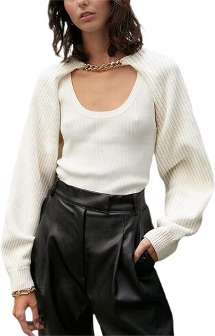 سترة نسائية UANEO مقصوصة للغاية بياقة مدورة وأكمام طويلة بوليرو in Kuwait