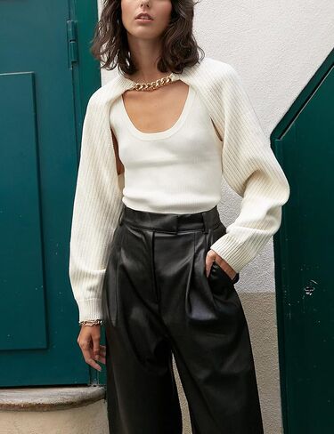 سترة نسائية UANEO مقصوصة للغاية بياقة مدورة وأكمام طويلة بوليرو in Kuwait