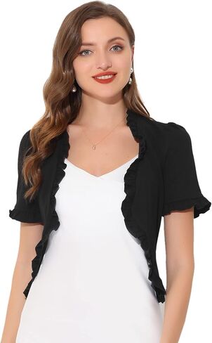 Allegra K Bolero Shrugs for Women's Ruffle Short Sleeve Shrugs for Dress in Kuwait