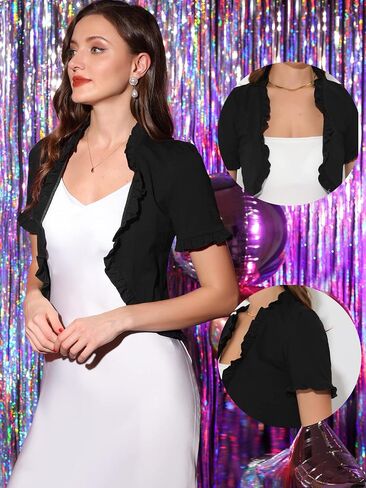 Allegra K Bolero Shrugs for Women's Ruffle Short Sleeve Shrugs for Dress in Kuwait