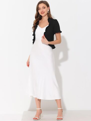 Allegra K Bolero Shrugs for Women's Ruffle Short Sleeve Shrugs for Dress in Kuwait