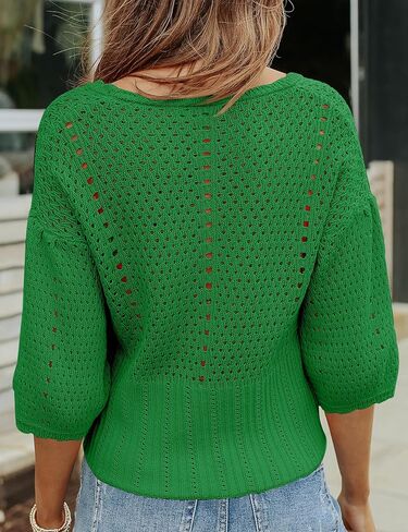 المرأة 3/4 كم اقتصاص البلوزات زر متماسكة بوليرو سترة خفيفة الوزن الكروشيه المحاصيل سترة قصيرة تتغاضى التستر in Kuwait