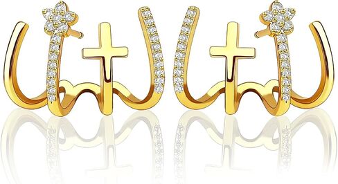 Claw Earring Cuff - Needle Cuff Earrings Claw Stud Earrings for Women Ear Cuff Earrings Stud with Cubic Zircon Sterling Silver Post Earrings by JINOSSV in Saudi Arabia