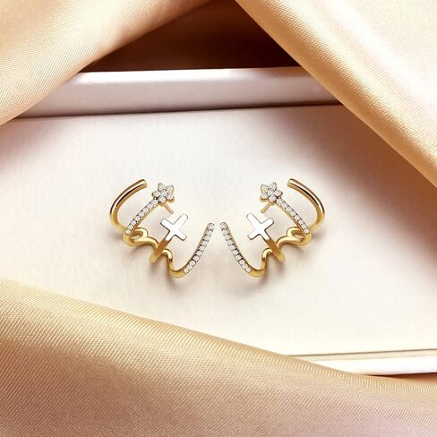 Claw Earring Cuff - Needle Cuff Earrings Claw Stud Earrings for Women Ear Cuff Earrings Stud with Cubic Zircon Sterling Silver Post Earrings by JINOSSV in Saudi Arabia