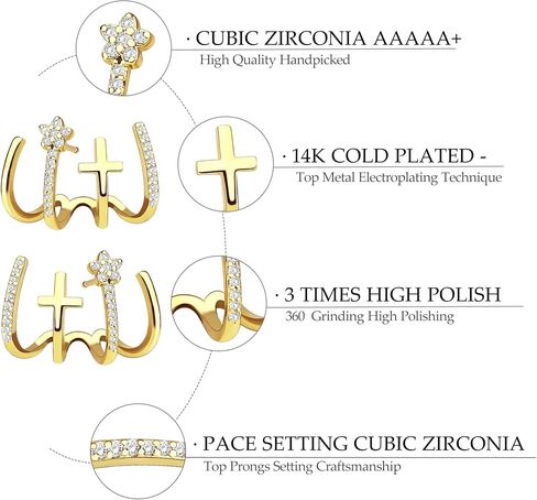 Claw Earring Cuff - Needle Cuff Earrings Claw Stud Earrings for Women Ear Cuff Earrings Stud with Cubic Zircon Sterling Silver Post Earrings by JINOSSV in Saudi Arabia