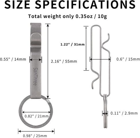 سلسلة مفاتيح SanThree الصلبة المصنوعة من التيتانيوم بحزام مزدوج سريع التحرير من التيتانيوم مع حلقة مفاتيح قابلة للفصل، هدايا للرجال والنساء, رمادي, S in Kuwait