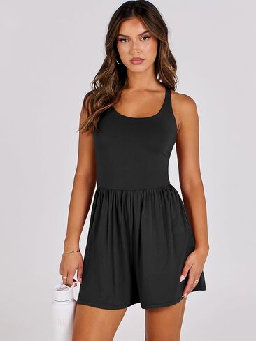 Caracilia Womens Rompers 2024 Summer Casual Sleeveless Shorts Romper Yoga Athletic Jumpsuits Trendy Outfits with Pockets in Saudi Arabia