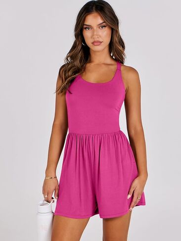 Caracilia Womens Rompers 2024 Summer Casual Sleeveless Shorts Romper Yoga Athletic Jumpsuits Trendy Outfits with Pockets in Saudi Arabia