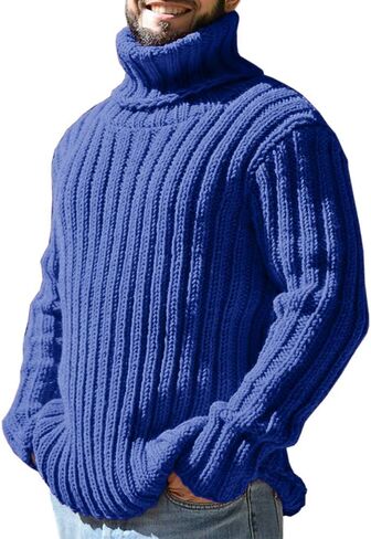 Gafeng Mens Turtleneck Sweaters Winter Thick Ribbed Knit Loose Fit Chunky Thermal Cable Pullover Knitwear in Saudi Arabia