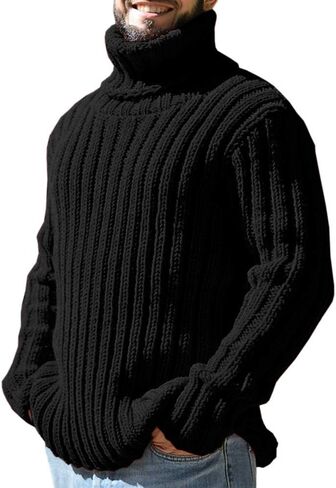 Gafeng Mens Turtleneck Sweaters Winter Thick Ribbed Knit Loose Fit Chunky Thermal Cable Pullover Knitwear in Saudi Arabia