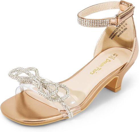 DREAM PAIRS Girls Sandals Ankle Strap Square Toe Low Heel Bow Flower Dress Shoes in Saudi Arabia