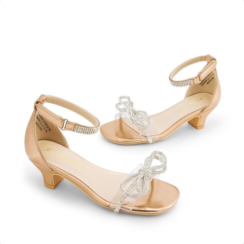 DREAM PAIRS Girls Sandals Ankle Strap Square Toe Low Heel Bow Flower Dress Shoes in Saudi Arabia