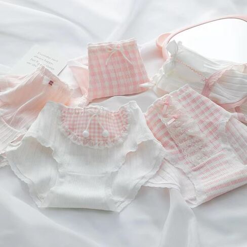 5 Pack Women Teens Pink Cotton Brief Japanese Style Anime Lolita Panties Underwear Bikini Panty Set in Saudi Arabia