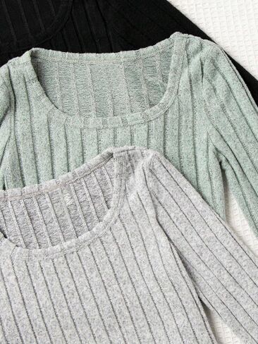 SOLY HUX Girl's Rib Knit T Shirts 3 Piece Square Neck Long Sleeve Fitted Crop Tee Tops in Saudi Arabia