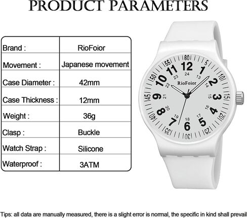 RioFoior Waterproof Analog Unisex Nurse Watch for Nurses,Nursing Students,Medical Professionals,Women,Men with Easy to Read Military Time Dials,Second Hand and 24 Hour,Soft Breathable Silicone Band. in Saudi Arabia