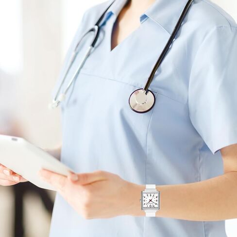 ساعة ممرضة مقاومة للماء من BOFAN للممرضات والمهنيين الطبيين والطلاب والأطباء مع أقراص مربعة سهلة القراءة، عقرب ثانٍ و24 ساعة، حزام سيليكون مريح وجيد التهوية. in Kuwait
