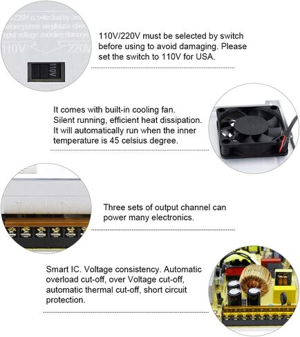 SHNITPWR 12V Power Supply 30A 360W AC to DC Adapter 12 Volt 30 Amp Switching Power Converter Transformer LED Driver 110V 240V AC in for LED Light Strip 3D Printer CCTV Security System LCD Monitor in Saudi Arabia