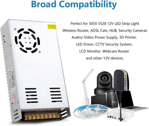 SHNITPWR 12V Power Supply 30A 360W AC to DC Adapter 12 Volt 30 Amp Switching Power Converter Transformer LED Driver 110V 240V AC in for LED Light Strip 3D Printer CCTV Security System LCD Monitor in Saudi Arabia