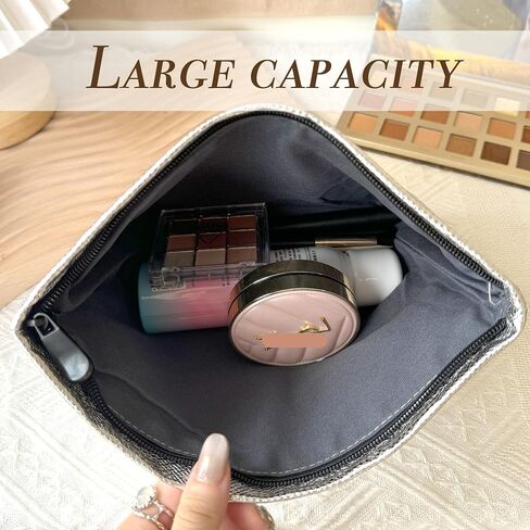 Sminra Makeup Bag Cosmetic bag Preppy Canvas Toiletry Bag for women Cute zipper pouch Organizer Travel accessories (Medium Pink Bow, Large) in Saudi Arabia