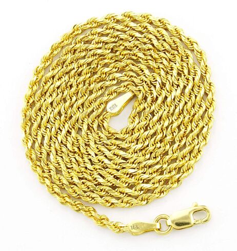 Nuragold 18k Yellow Gold 2mm Rope Chain Diamond Cut Pendant Necklace, Mens Womens Lobster Clasp 16" 18" 20" 22" 24" 26" in Saudi Arabia