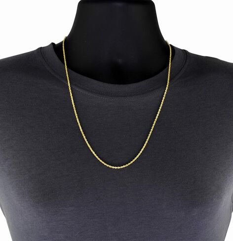 Nuragold 18k Yellow Gold 2mm Rope Chain Diamond Cut Pendant Necklace, Mens Womens Lobster Clasp 16" 18" 20" 22" 24" 26" in Saudi Arabia