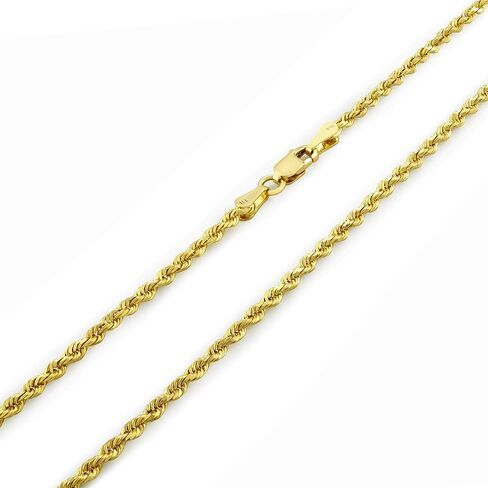 Nuragold 18k Yellow Gold 2mm Rope Chain Diamond Cut Pendant Necklace, Mens Womens Lobster Clasp 16" 18" 20" 22" 24" 26" in Saudi Arabia
