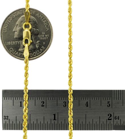 Nuragold 18k Yellow Gold 2mm Rope Chain Diamond Cut Pendant Necklace, Mens Womens Lobster Clasp 16" 18" 20" 22" 24" 26" in Saudi Arabia