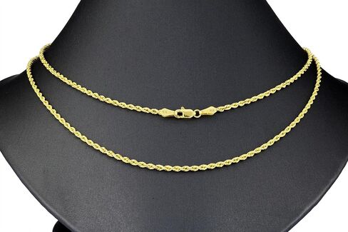 Nuragold 18k Yellow Gold 2mm Rope Chain Diamond Cut Pendant Necklace, Mens Womens Lobster Clasp 16" 18" 20" 22" 24" 26" in Saudi Arabia