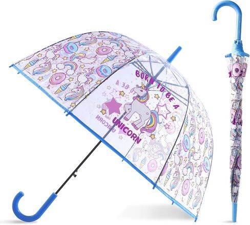 Saisong Kids Clear and Transparent Unicorn Umbrella with Easy Grip Handle Dome Bubble Umbrella Windproof for Children Boys and Girls in Saudi Arabia