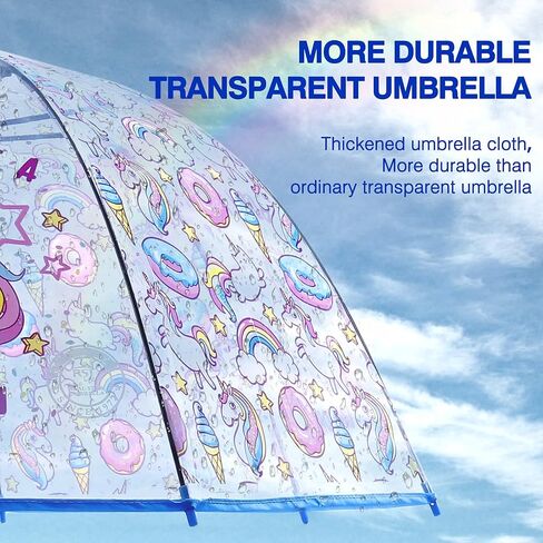 Saisong Kids Clear and Transparent Unicorn Umbrella with Easy Grip Handle Dome Bubble Umbrella Windproof for Children Boys and Girls in Saudi Arabia
