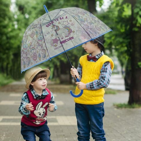 Saisong Kids Clear and Transparent Unicorn Umbrella with Easy Grip Handle Dome Bubble Umbrella Windproof for Children Boys and Girls in Saudi Arabia