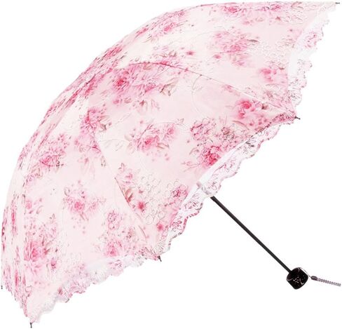 Honeystore Flower Print Vintage Parasol Anti-UV Folding Lace Embroidery Umbrella in Saudi Arabia