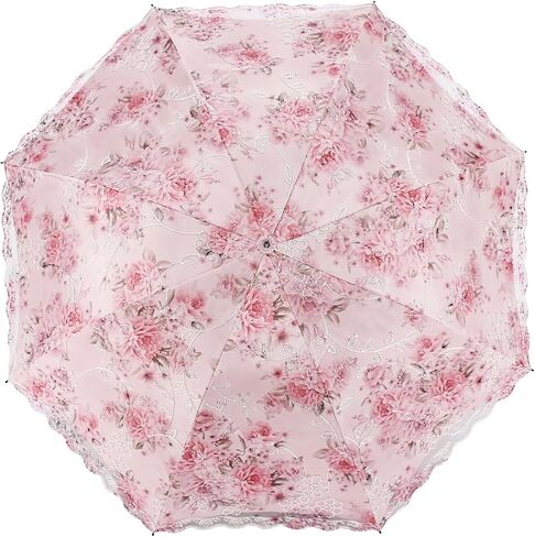 Honeystore Flower Print Vintage Parasol Anti-UV Folding Lace Embroidery Umbrella in Saudi Arabia