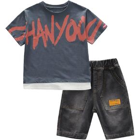 طقم ملابس صيفية للأولاد من Volunboy بأكمام قصيرة وسروال قصير، طقم ملابس مطبوع عليه رسوم كارتونية in Kuwait