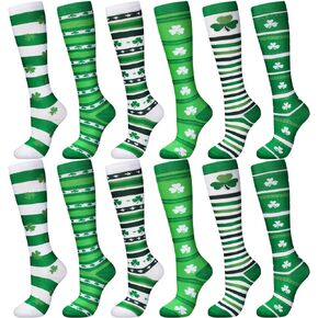 Panitay 12 Pairs St. Patrick's Day Shamrock Socks Irish Green and White Striped Knee Socks for Women Men Costume Party Gifts in Saudi Arabia