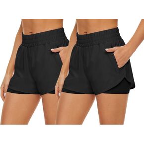 HKJIEVSHOP 2 قطعة شورت رياضي للنساء، شورت جري سريع الجفاف مع جيوب، شورت رياضي عالي الخصر للتمرين في صالة الألعاب الرياضية in Kuwait