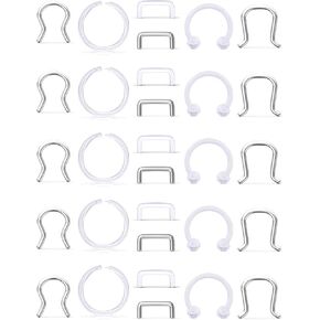SCERRING 16G الحاجز مجوهرات الأنف هوب الدائري حدوة الحصان الغضروف Daith الزنمة خواتم التجنيب هيئة ثقب المجوهرات الفولاذ المقاوم للصدأ واضح الاكريليك 30 قطعة in Kuwait