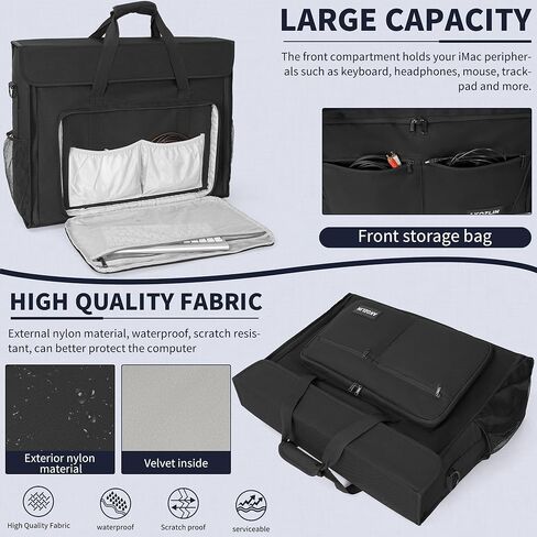 اكوزلين شنطة حمل 21.5 انش/24 انش متوافقة مع كمبيوتر مكتبي ابل اي ماك لاجهزة اي ماك 21.5 انش و24 انش، شنطة تخزين للسفر، اسود in Kuwait