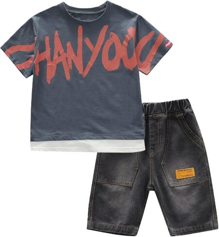 طقم ملابس صيفية للأولاد من Volunboy بأكمام قصيرة وسروال قصير، طقم ملابس مطبوع عليه رسوم كارتونية in Kuwait