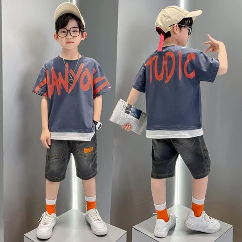 طقم ملابس صيفية للأولاد من Volunboy بأكمام قصيرة وسروال قصير، طقم ملابس مطبوع عليه رسوم كارتونية in Kuwait