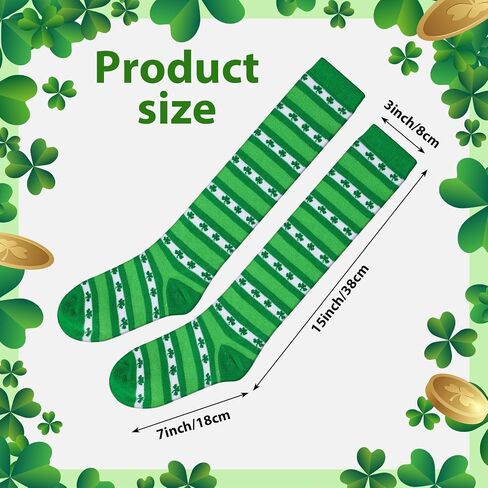 Panitay 12 Pairs St. Patrick's Day Shamrock Socks Irish Green and White Striped Knee Socks for Women Men Costume Party Gifts in Saudi Arabia